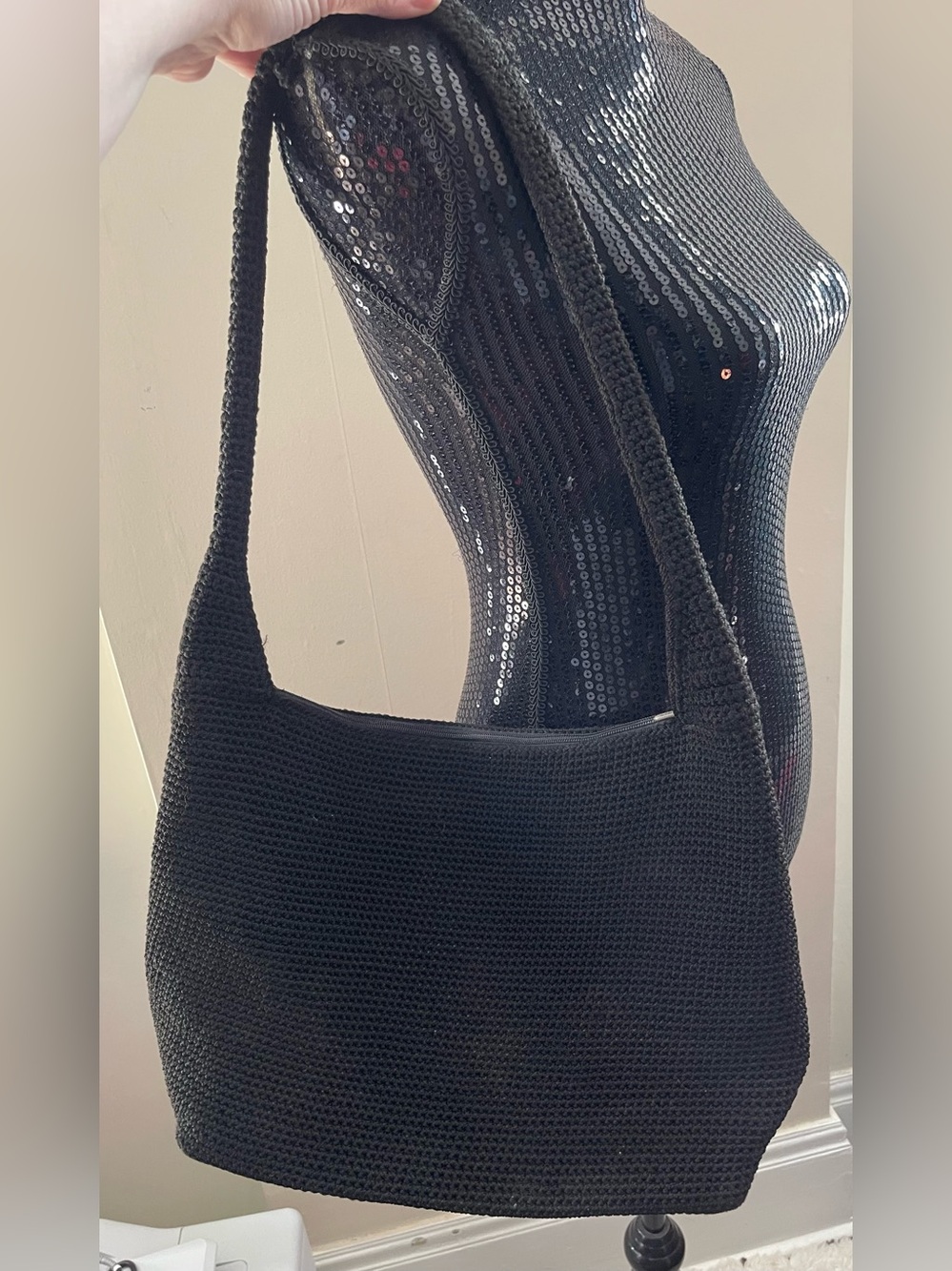 The Sak Classic Black Crochet Shoulder Bag